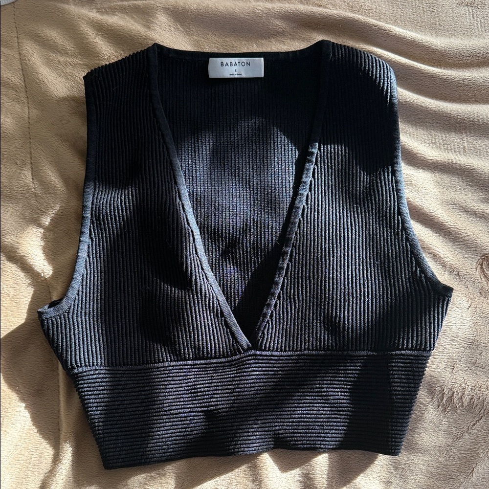 Aritzia Deep V Black Knit Crop Top